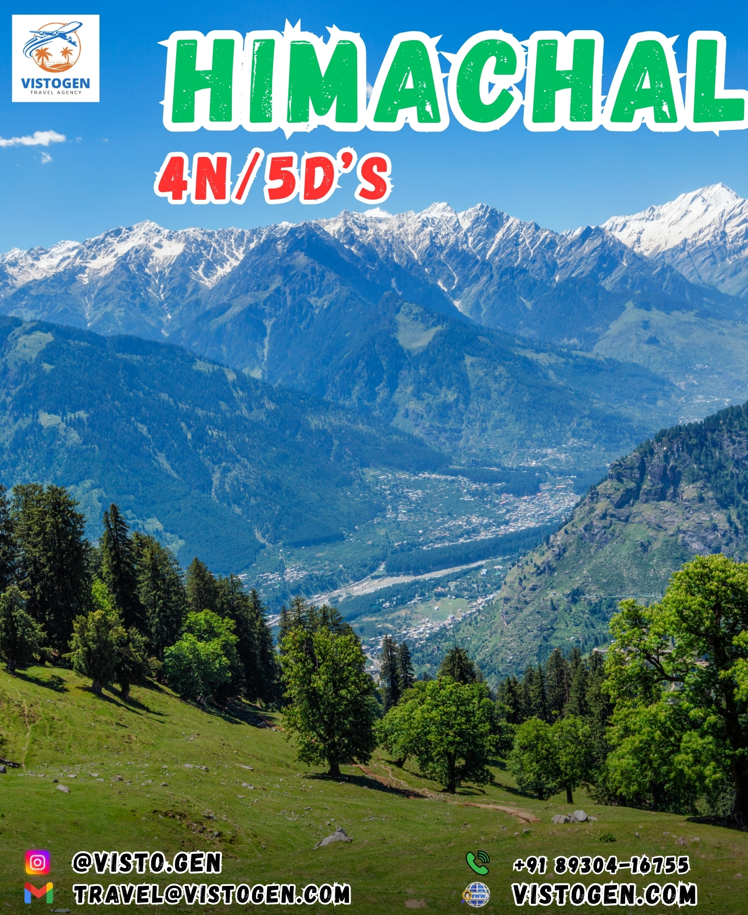 Himachal tour package Shimla Manali Solang Valley 5 nights 6 days with transport food and hotel by VISTOGEN
