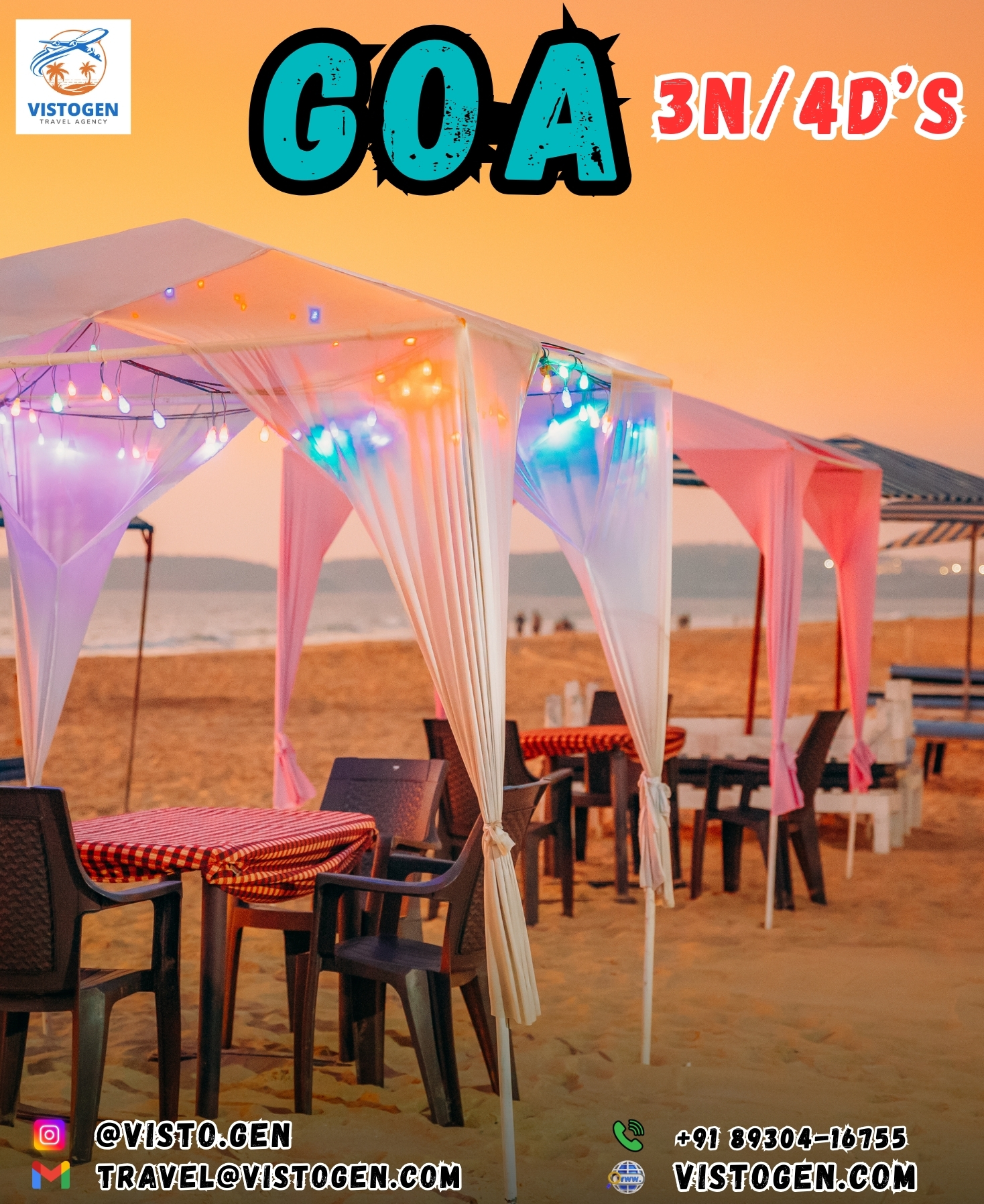 Goa tour package 3 nights 4 days beach holiday with North Goa South Goa sightseeing and stay by VISTOGEN